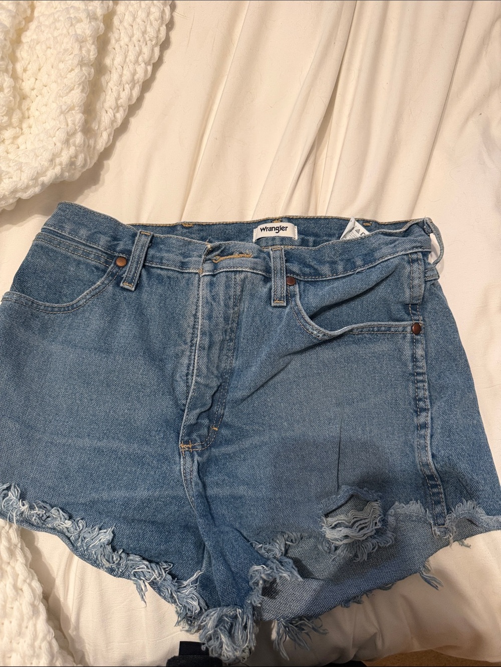 Wrangler Light Blue Distressed Frayed Hem Jean Shorts